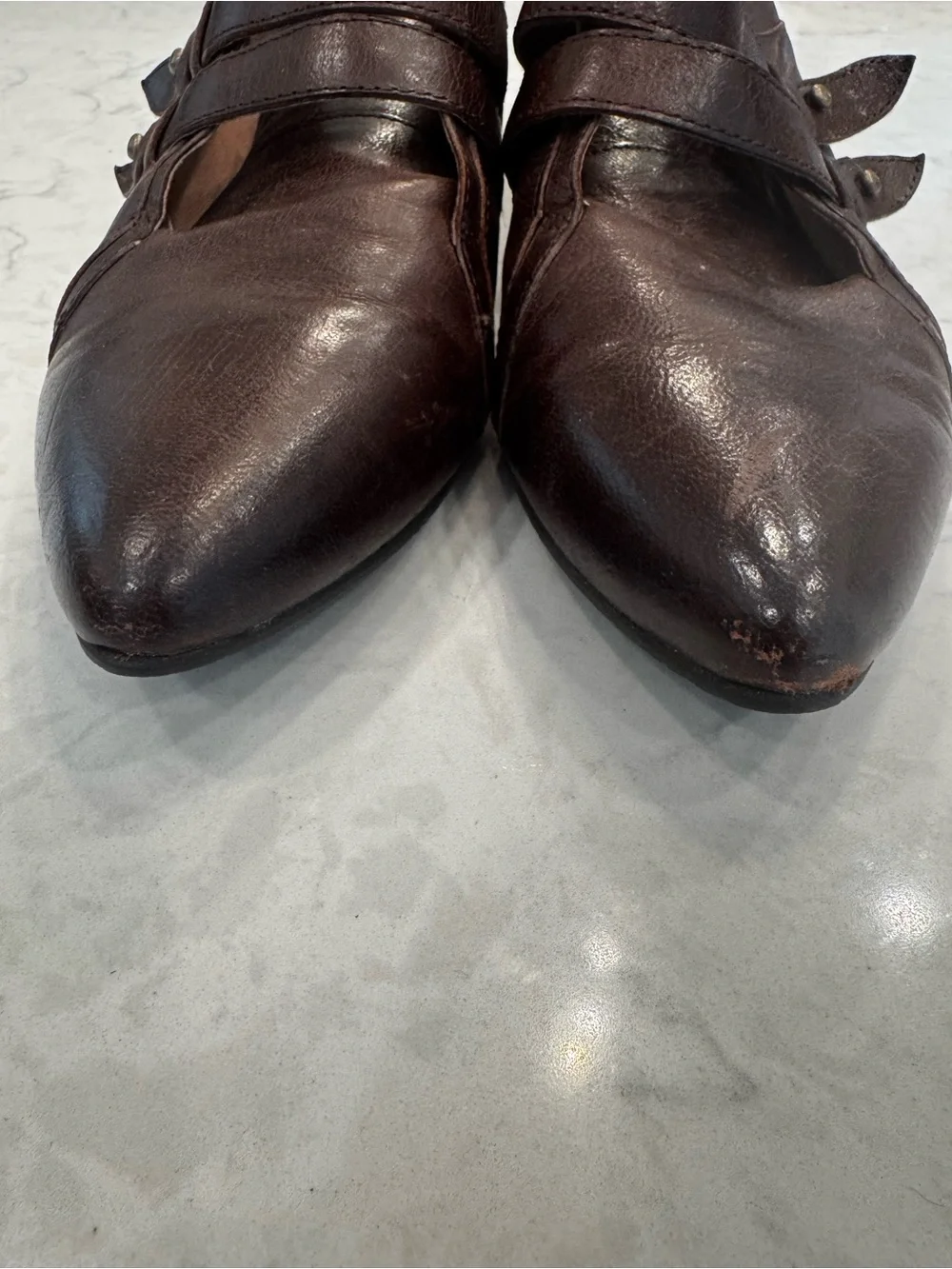 Miz Mooz Lorelle Brown Leather Pointed Toe Monk Strap Flats 8 / 38.5